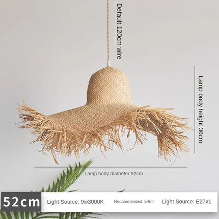 Suspension japonaise vintage en forme de chapeau de paille tissé main — LZ4X9P