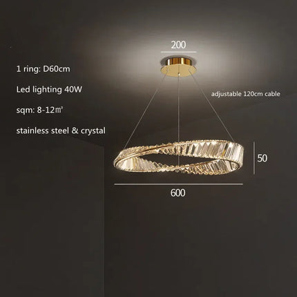 Lustre LED dimmable luxe en cristal K9 anneau irrégulier doré — LZ4X9P