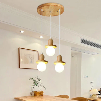 Lustre suspension en bois massif à trois têtes style nordique — LZ4N7Q2
