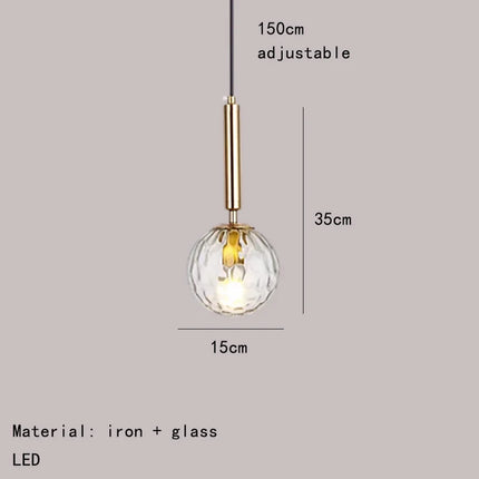 suspension moderne en verre avec ampoule en métal doré réglable