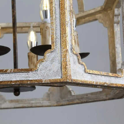 Lustre rétro américain en bois massif pour villa vintage — LZ4Q7N2