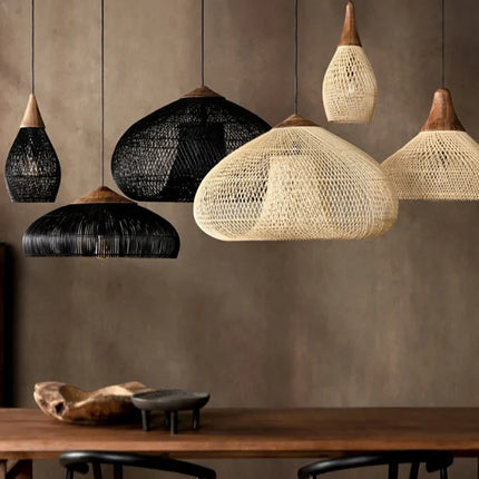 Suspension en rotin tressé style japonais pour restaurant silencieux — LZ4X9P2Q
