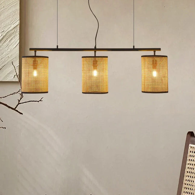 lustre rétro en rotin créatif pour éclairage intérieur