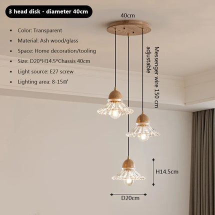 Lustre nordique en bois et verre avec LED japonais — LZ4X9Q7