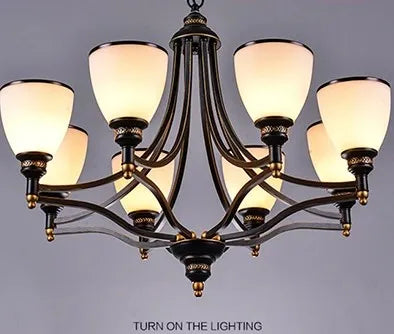 Lustre vintage en fer et bronze avec abat-jour en verre style loft — LZ4X9P