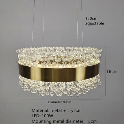 Lustre suspendu en cristal avec structure métal doré réglable — LZ4X9Q2F