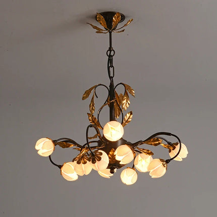 Lustre antique avec abat-jour tulipe en verre — LZ4X9P