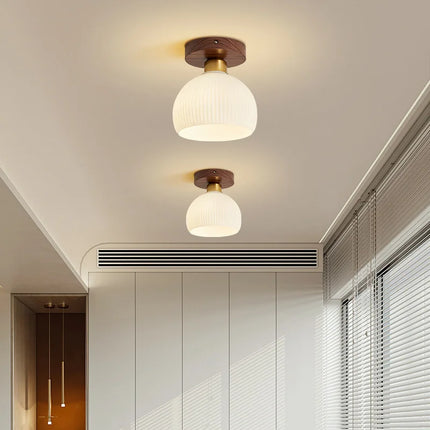 Plafonnier vintage en verre et noyer pour éclairage intérieur — LZ4D7XQ