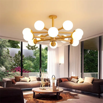 Lustre japonais en bois avec abat-jour en verre pour décoration intérieure — LZ4X9M