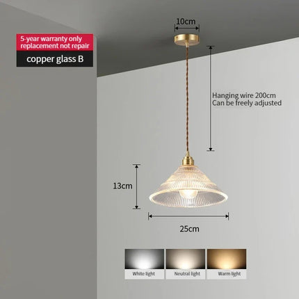 Suspension vintage en verre, bois de noyer et laiton — LZ4D7XQ