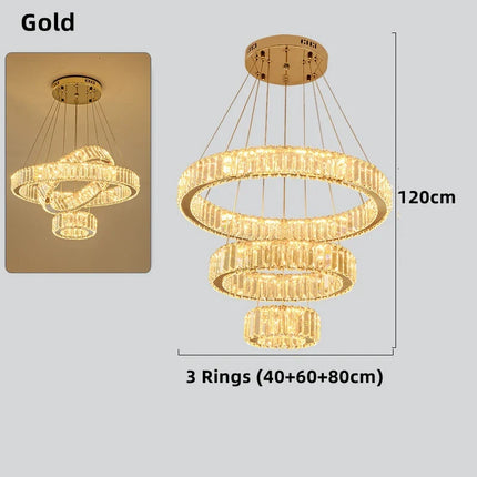 Lustre moderne en cristal avec anneaux réglables pour intérieur — LZ4X9P2