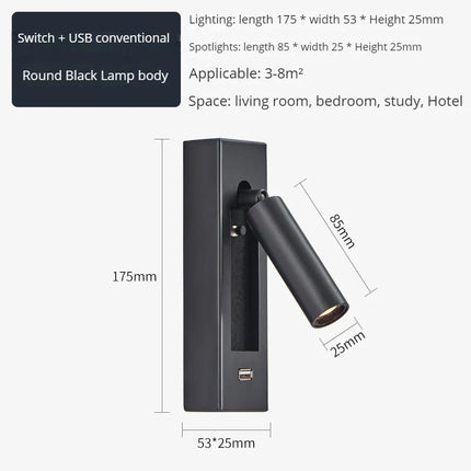 Applique murale moderne avec projecteur LED rotatif et chargeur USB — LZ4X9P2