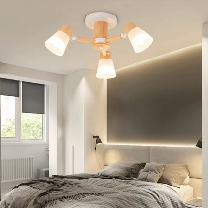 Lustre suspension nordique en verre et bois naturel — LZ4X9J