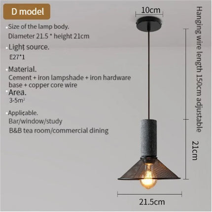 Suspension industrielle en béton avec abat-jour en fer — LZ4X9P