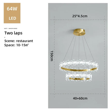 Lustre suspension nordique en cristal K9 avec anneau pétales LED — LZ4X9T