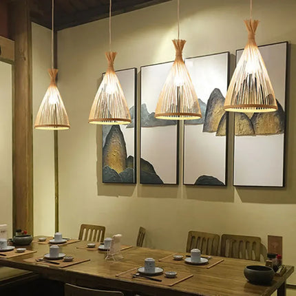 Suspension vintage en bambou avec base en bois pour restaurant et hôtel — LZ4X9T2