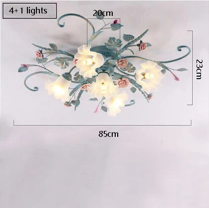 Plafonnier LED en fer fait main avec motif fleur de rose style américano-coréen — LZ4X9P