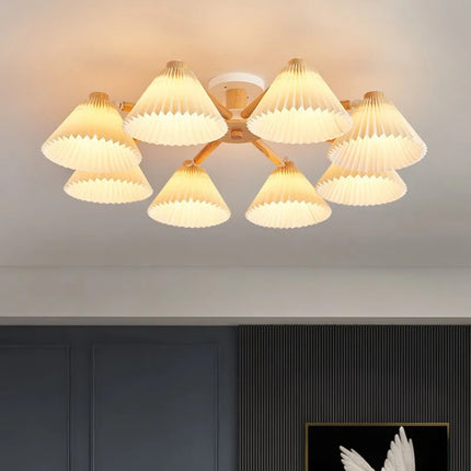 Lustre suspension nordique en bois avec abat-jour plissé — LZ4P9XJ