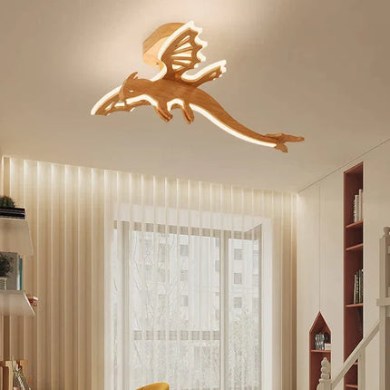 Plafonnier LED en bois naturel style nordique motif dragon pour enfants — LZ4X9T