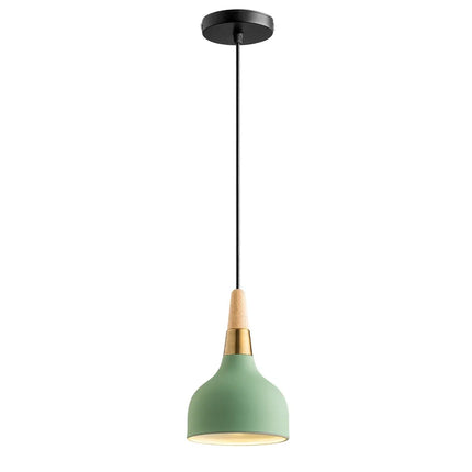 Suspension LED nordique en fil de fer forme macaron bois — LZ4X9P2