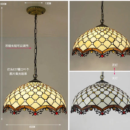 Suspension lustre baroque style Tiffany perle vitrail bleu marron 16" — LZ4X9P2