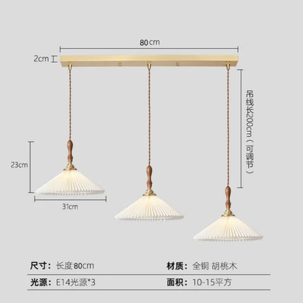 Lustre plissé style rétro japonais en noyer nordique pour intérieur — LZ4M7Q2