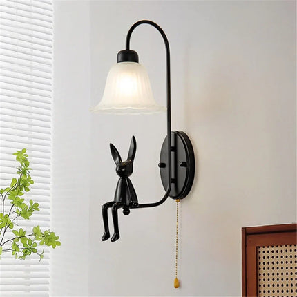 Applique murale rétro en verre noir avec interrupteur à tirette — LZ4Q7M9