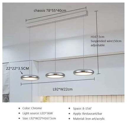 Suspension LED nordique à 3 têtes rondes chromées en fer — LZ4X9P