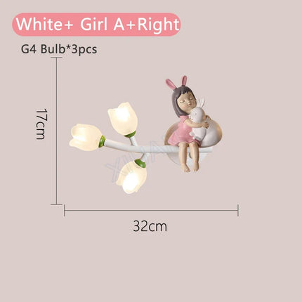 Applique murale LED motif fille et lapin avec fleur — LZ4P9XJ