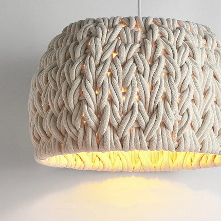 Lustre suspension LED minimaliste en corde tricotée style wabi-sabi — LZ4N7Q2P