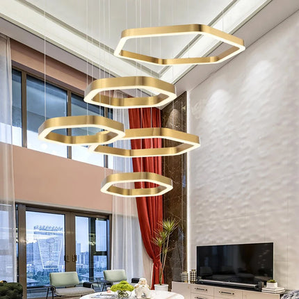 Lustre suspension hexagonal moderne en acier inoxydable — LZ4X9T