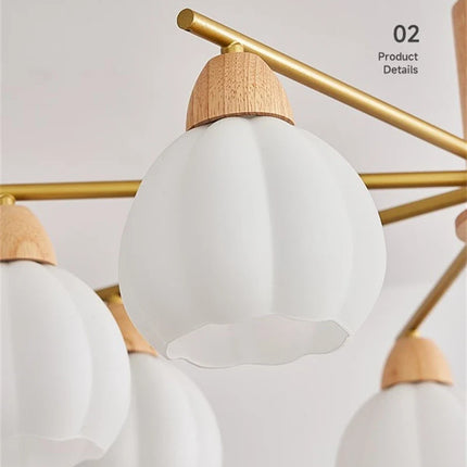 Lustre suspension moderne en bois et verre style japonais — LZ4X9Q