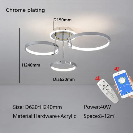 Plafonnier LED moderne à anneaux dorés — LZ4QJ7M