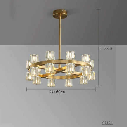 lustre led en cuivre et cristal design moderne luxueux