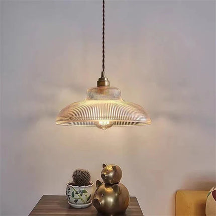 Suspension vintage en verre, bois de noyer et laiton — LZ4D7XQ