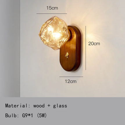 applique murale led style moderne avec interrupteur en bois