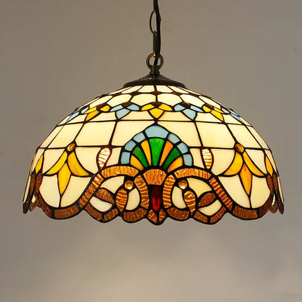 Suspension lustre baroque style Tiffany perle vitrail bleu marron 16" — LZ4X9P2