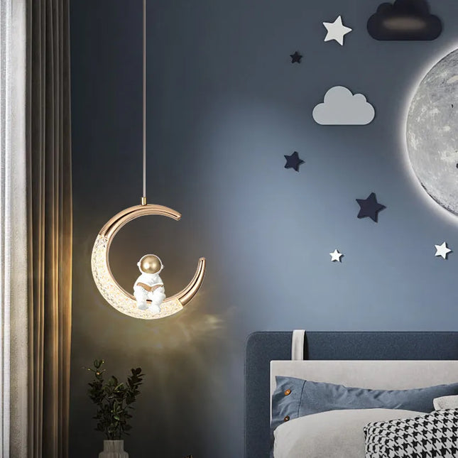 Lustre enfant moderne lune astronaute pour chambre garçon fille — LZ4X9P