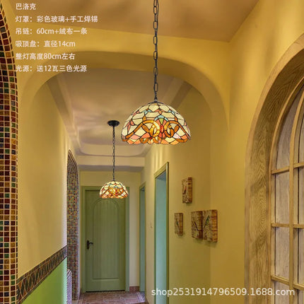 Lustre suspension en verre teinté style méditerranéen pour restaurant et hall — LZ4XJ9