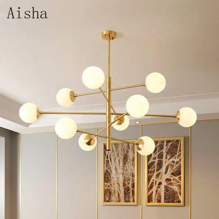 Lustre suspension nordique en verre et cuivre design moderne — LZ4X9T