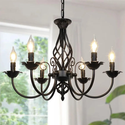 Lustre suspension vintage en fer forgé noir — LZ4X9T