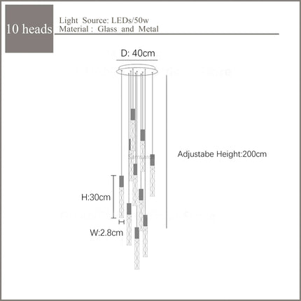 Lustre en or LED à spirale en cristal pour escalier moderne — LZ4X9T