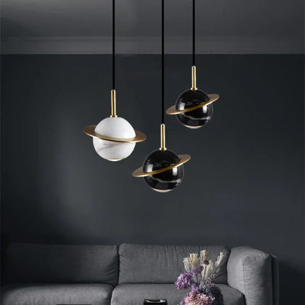 Lustre circulaire en marbre naturel style nordique pour bars et restaurants — LZ4X7Q9J