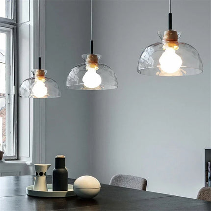 Lustre suspension nordique en bois et verre — LZ4X9P2