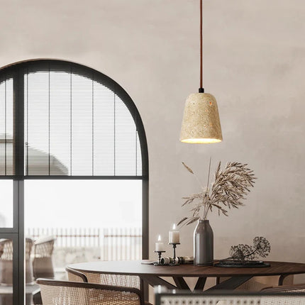 Suspension en travertin jaune style japonais wabi-sabi pour chambre et restaurant — LZ4N7Q2