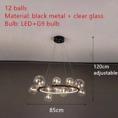 lustre en métal avec boule en verre pour décoration intérieure