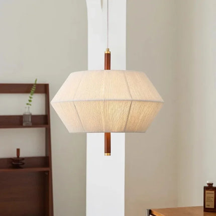 Lustre rétro en tissu tissé et bois massif pour intérieur — LZ4N7Q2