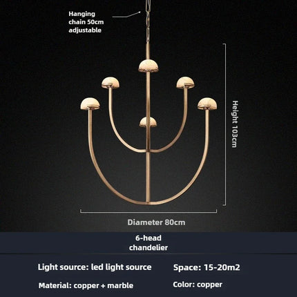 Lustre en marbre naturel espagnol avec LED et finition cuivre style rétro — LZ4X9T1