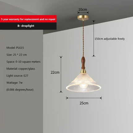 Suspension en verre pour salle à manger lustre d'îlot de cuisine moderne cuivre/bois Art Suspension lampe suspendue E27 Luminaire