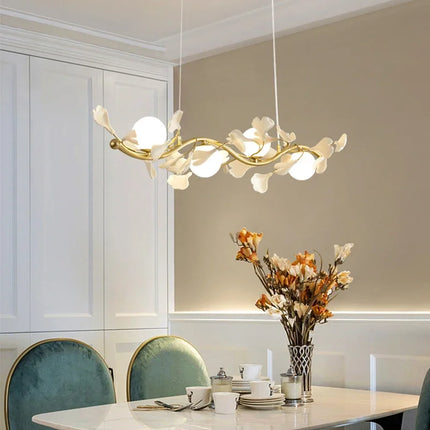 Lustre suspension LED en verre motif feuille de ginkgo moderne — LZ4X7Q9